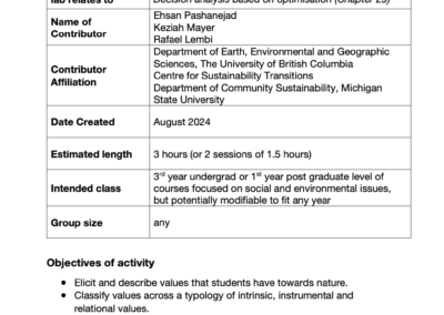 Lab: Prioritizing nature values based on a typology of intrinsic, instrumental and relational values: insights from the combination of photovoice and simplified multi-objective prioritisation